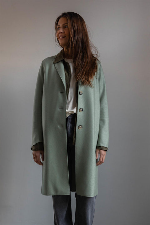 Kåpe - Sage Green Overcoat Light Pressed Wool
