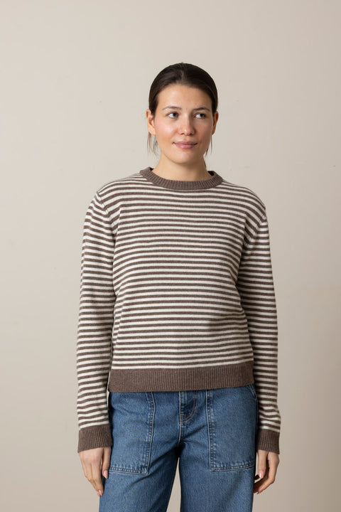 Genser - Cameron Jumper White/Brown Melange Stripe