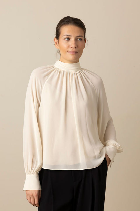 Bluse - Gathered Draped Neck Blouse