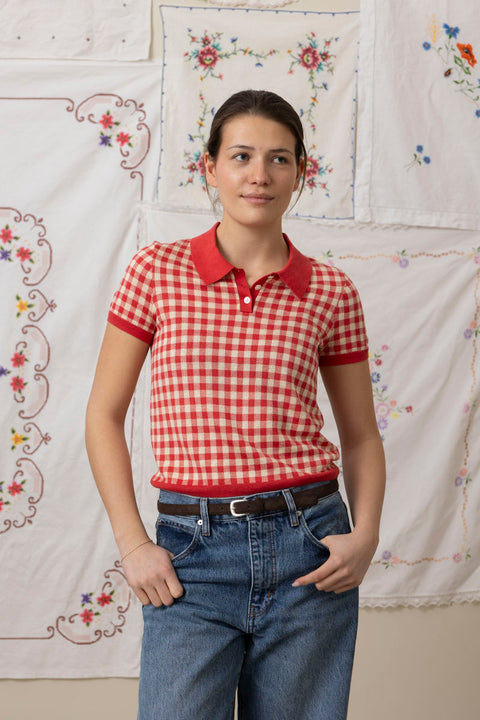 T-skjorte - Gingham Shrunken Polo Scarlet/Mist