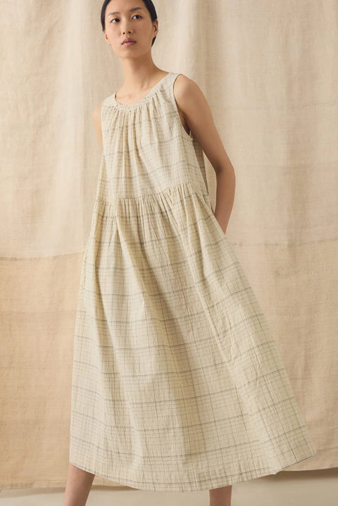 Kjole - Page Check Cotton Sleeveless Dress Ecru/Black