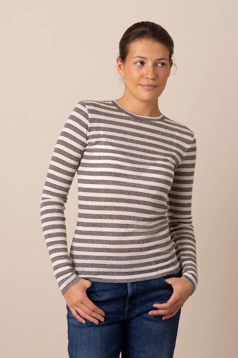 Genser - Agnes Stripe Lyocell Tee Cream/Black