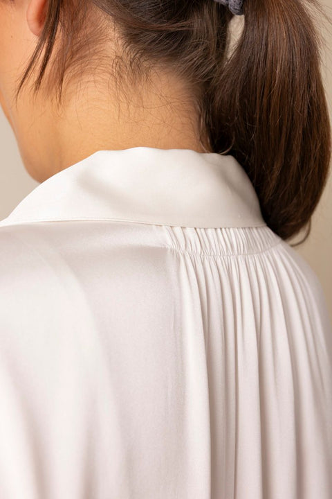 Bluse - Placed Smocked L/S Blouse Off-White