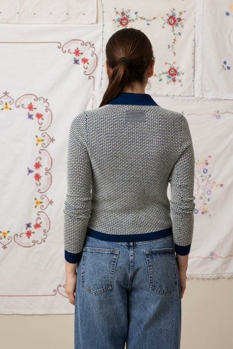 Genser - Pique L/S Shrunken Polo Navy Combo