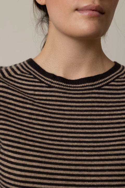 Genser - Stripe Wool Cashmere Neat Brown Umber/Biscuit