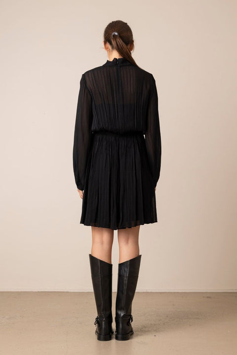 Kjole - Crinkle Stripe Mock NK L/S Black