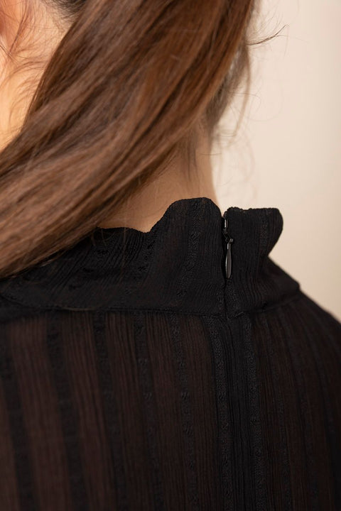 Kjole - Crinkle Stripe Mock NK L/S Black