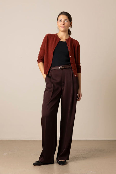 Bukse - Mid-Rise Wide Leg Pleated Dark Fig