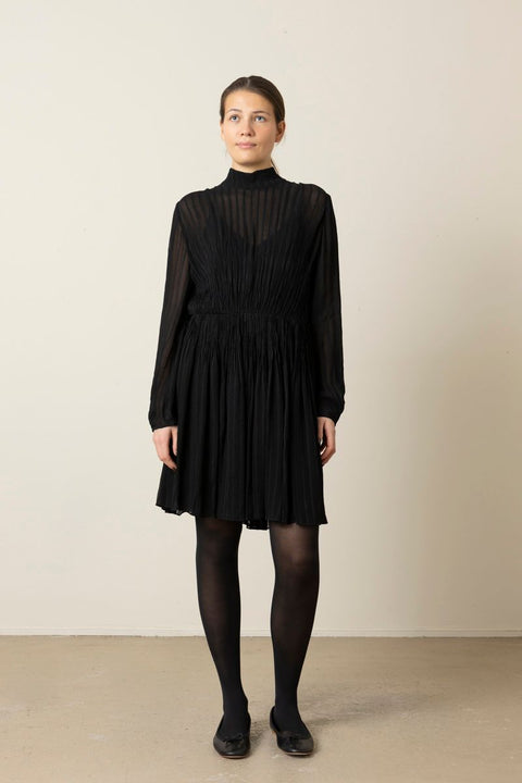 Kjole - Crinkle Stripe Mock NK L/S Black