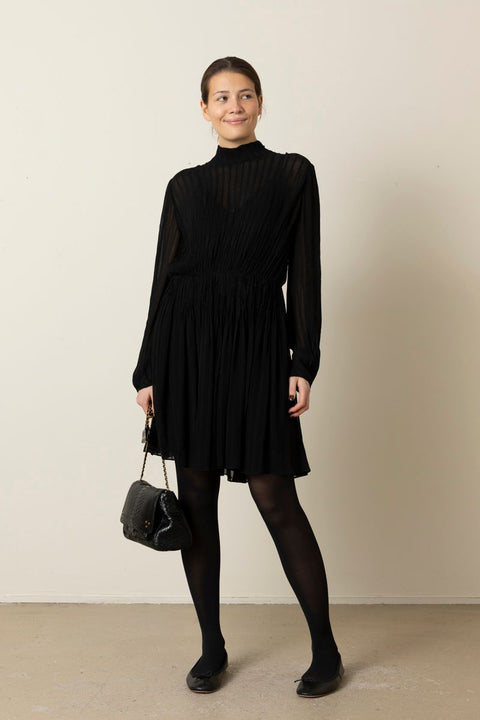 Kjole - Crinkle Stripe Mock NK L/S Black