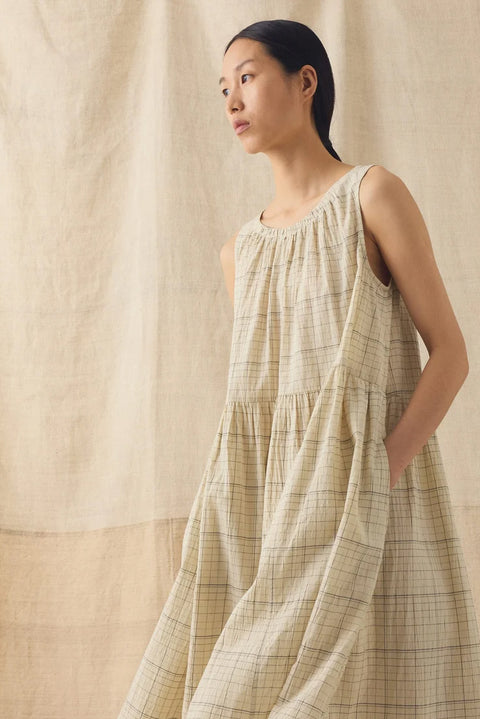 Kjole - Page Check Cotton Sleeveless Dress Ecru/Black