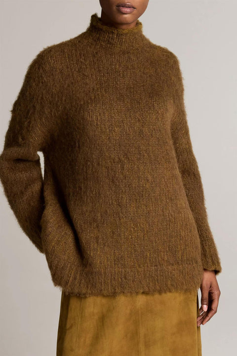 Genser - Oversized Brushed Mock Nk Moss Ochre
