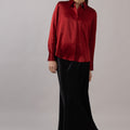 Bluse - Slim Fit Satin Ruby Ink