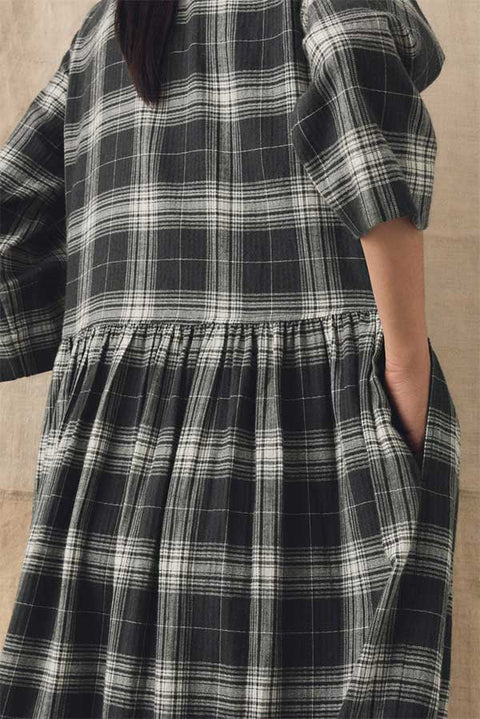 Kjole - Check Cotton Cashmere Shirt Dress Charcoal/Ecru