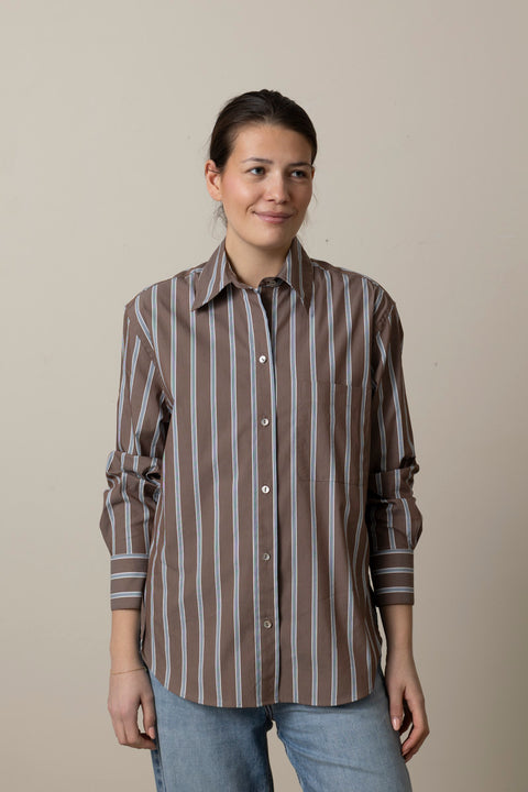 Skjorte - Stripe Button Down Shirt Brown Multi