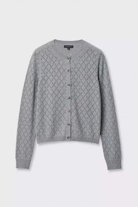 Bolina rag & bone heather grey cotton-cashmere cardigan with crystal-embellished open diamond pattern and button front