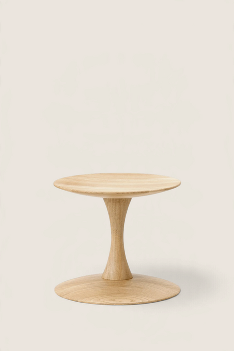 Bolina Trisse stool by Nanna Ditzel in soap-treated oak with a minimalist round design and pedestal base