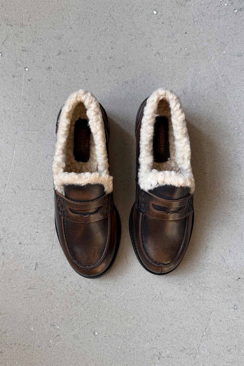 Loafers - Penny Fur Loafer Coffee