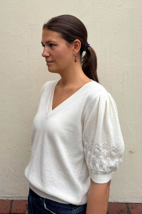 Topp - Reina Puff Cashmere Top Pearl