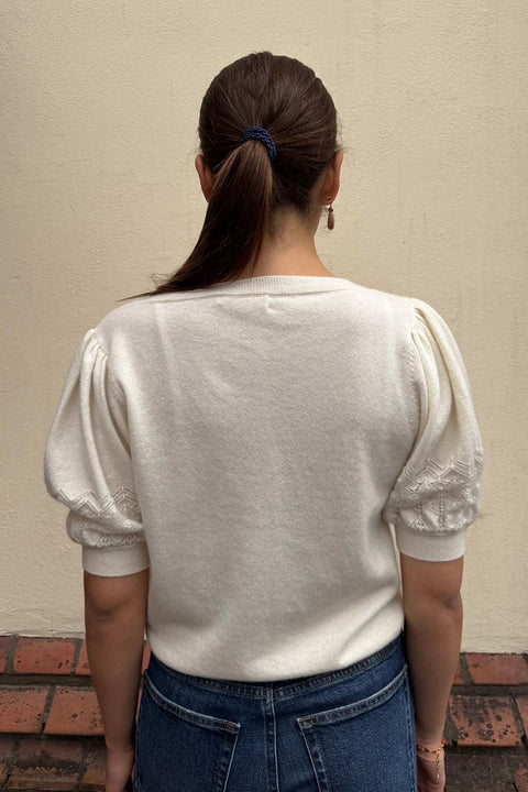 Topp - Reina Puff Cashmere Top Pearl