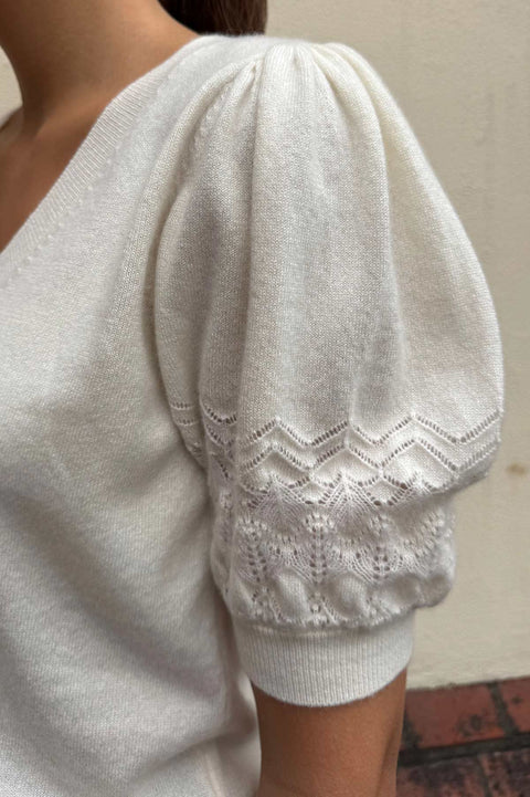 Topp - Reina Puff Cashmere Top Pearl