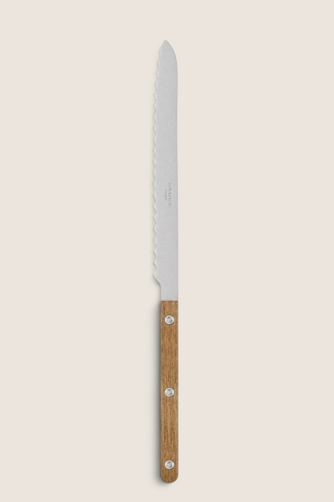 Bolina Bistrot Vintage Teak bread knife with a serrated steel blade and a wooden handle featuring silver rivets.