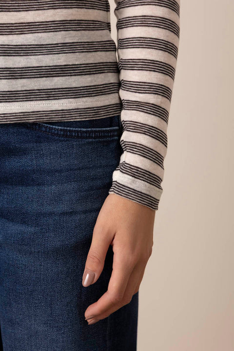 Genser - Agnes Stripe Lyocell Tee Cream/Black