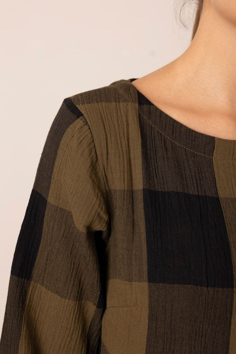 Kjole - Freya Crinkle Cotton Olive/Black