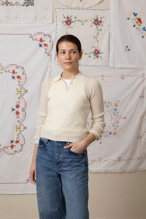Genser - LS Shrunken Polo Cashmere Cream