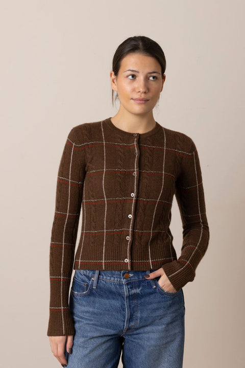 Cardigan - Jane Check Cardigan Chestnut Combo