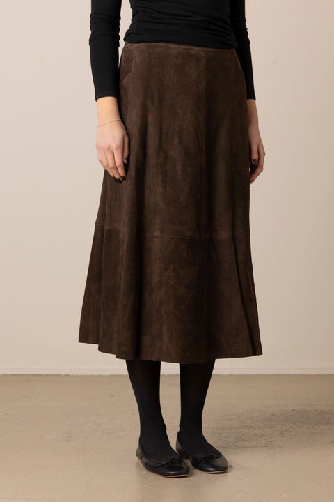 Skjørt - Mid Rise Flared Suede Deep Espresso