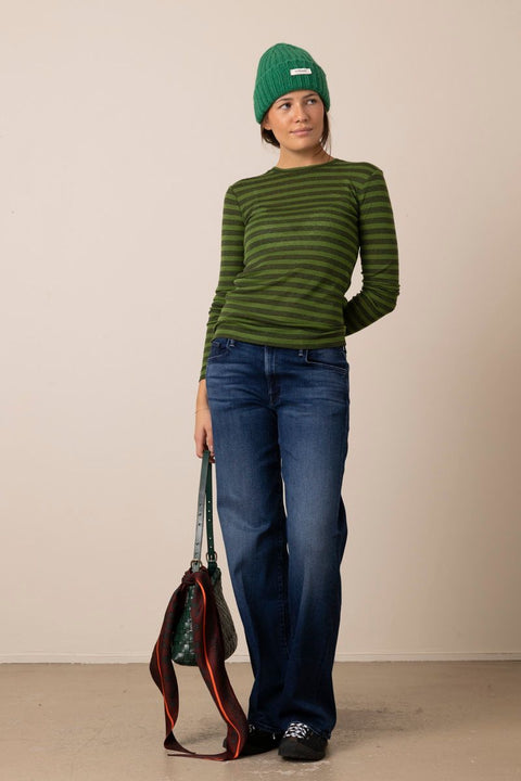 Genser - Agnes Stripe Lyocell Tee Peridot Green/Black