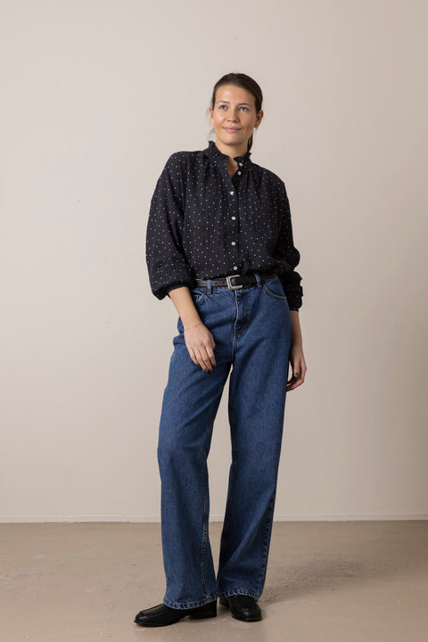 Skjorte - Hannah Shirt Black/White Dot