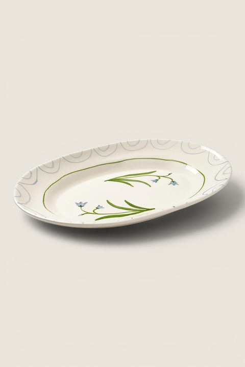 Fat - Serving Plate Cottage Flower Blue Bell Light Blue