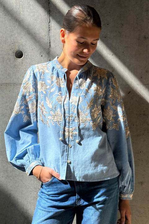 Skjorte - Alina Lace L/SLV Shirt Blue