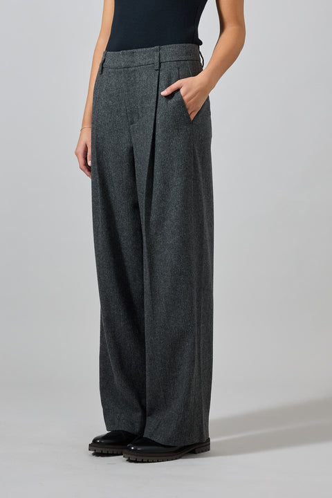 Bukse - High Waisted Herringbone Charcoal