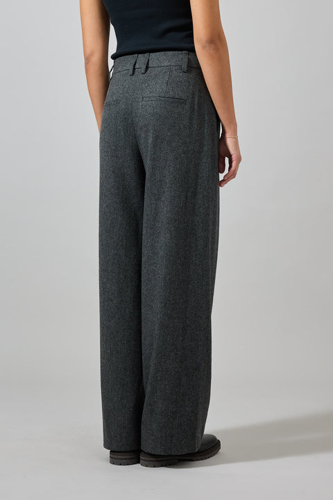 Bukse - High Waisted Herringbone Charcoal