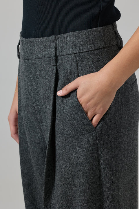 Bukse - High Waisted Herringbone Charcoal