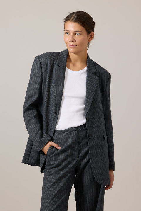 Blazer - Port Oversized Dark Charcoal Pinstripe