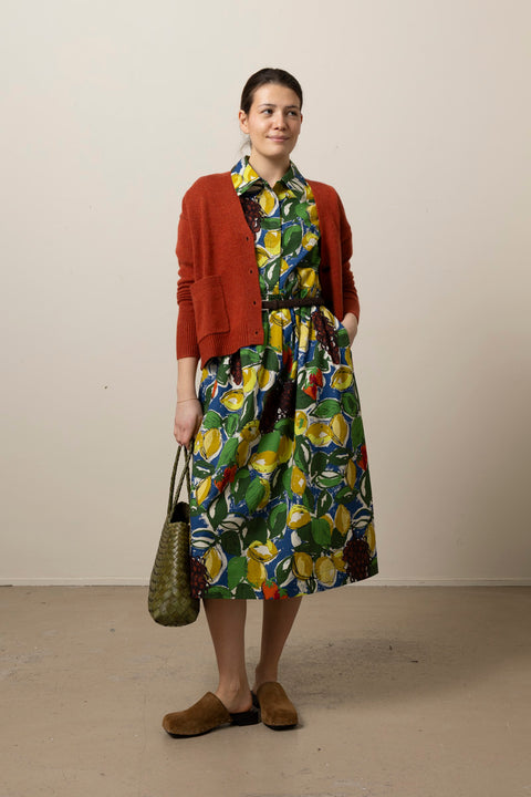 Kjole - Sketched Fruit Print Shirt Dress Verdigris/Multi