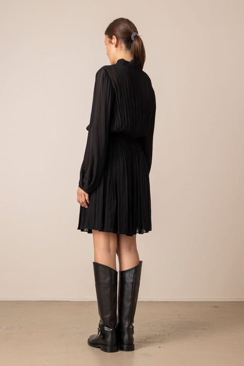 Kjole - Crinkle Stripe Mock NK L/S Black