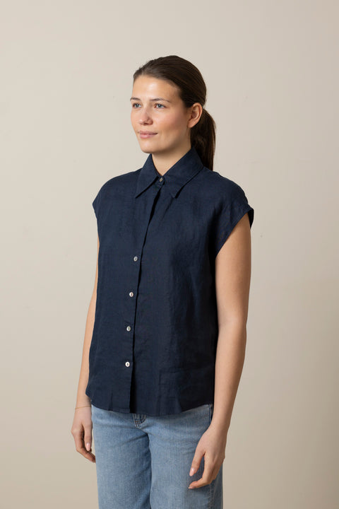 Bluse - Cap SLV Button Down Coastal Blue