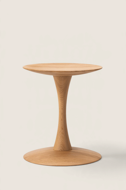 Bolina Trisse ND105 stool in oiled oak, a minimalist Danish design icon by Nanna Ditzel with a sculptural pedestal.