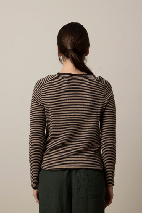 Genser - Stripe Wool Cashmere Neat Brown Umber/Biscuit