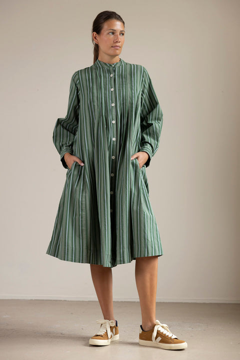 Kjole - Pintuck Sleepy Stripe Forest Green