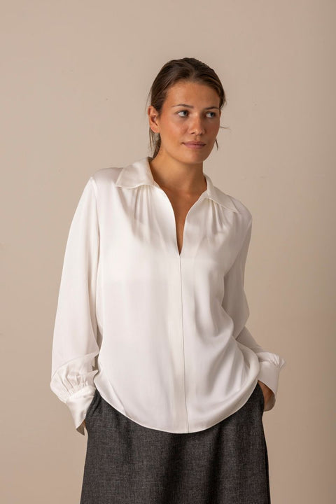 Bluse - Placed Smocked L/S Blouse Off-White