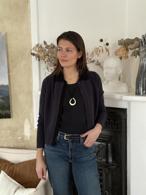 Cardigan - Cash Blend Contrast Collared Cardi