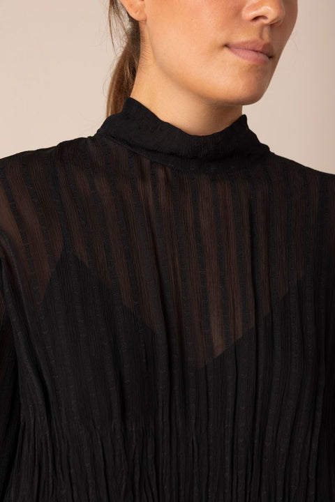 Kjole - Crinkle Stripe Mock NK L/S Black