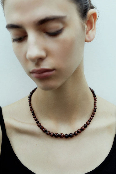 Halskjede - Emberly Stone Silver/Red Tiger Eye