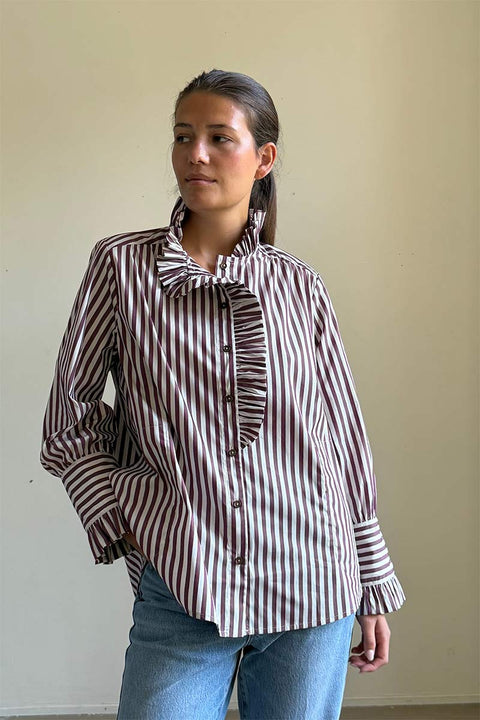 Bluse - Annemonne Blouse Wine Stripe